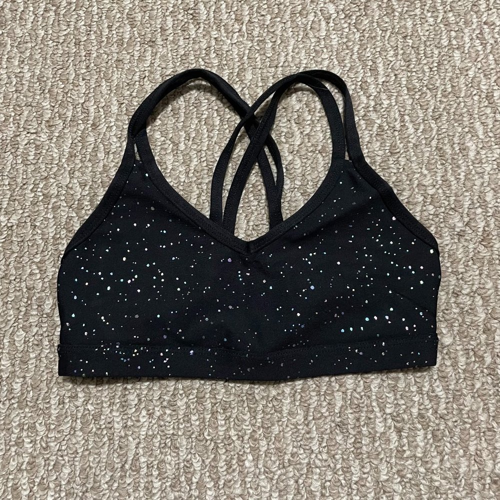Beyond Yoga Black Alloy Speckled Double Back Bra XS